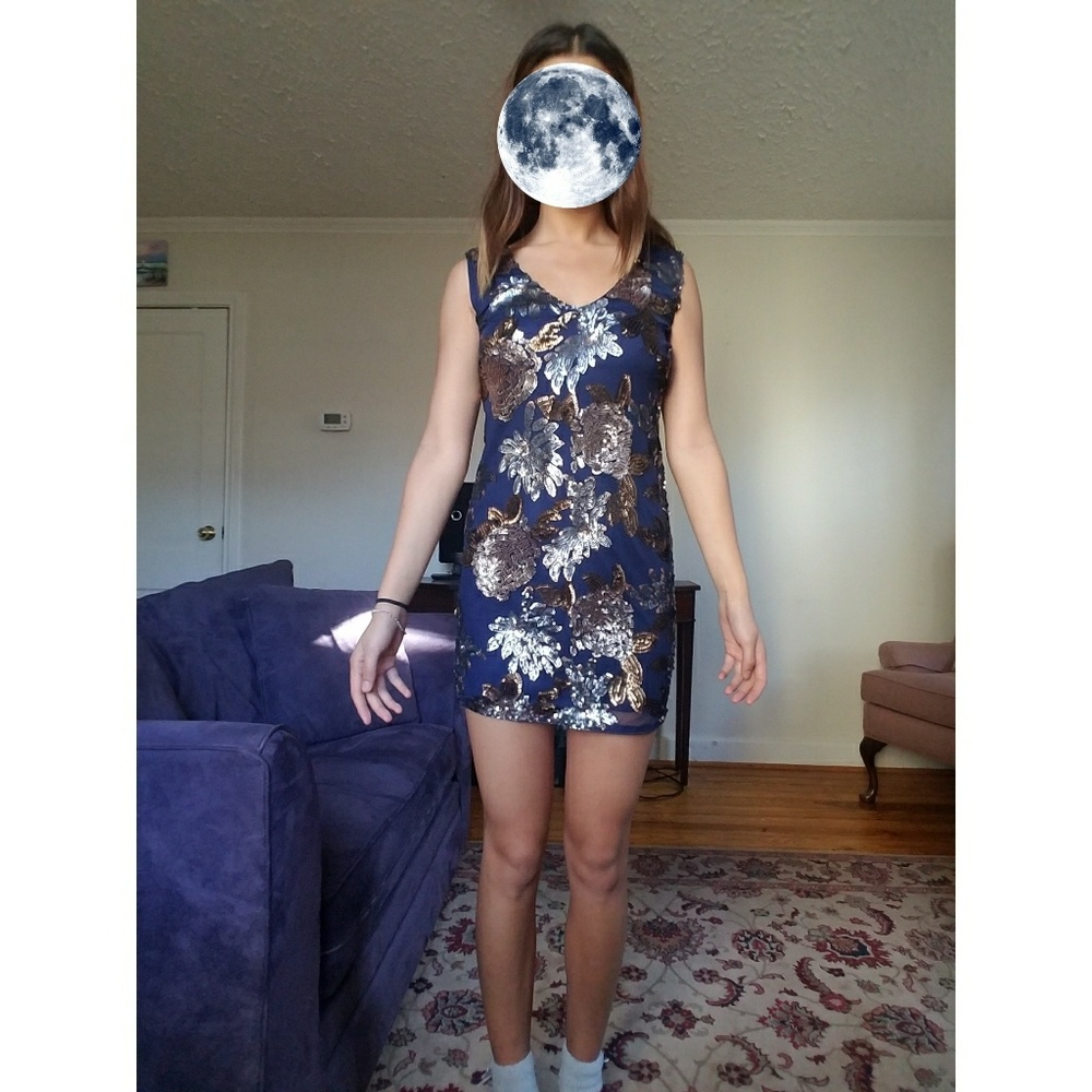 Navy & Gold Sequin Mini Dress